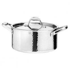 STERN 3.2 Qt. Hammered Stainless Steel Tri-Ply Stock Pot with Lid by 1829 Carl Schmidt Sohn