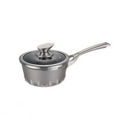 Artmartin 1.5 qt. Cast Aluminum Ceramic Nonstick Sauce Pan in Ash with Glass Lid by AMERCOOK