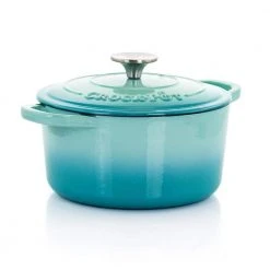 Artisan 3 qt. Round Cast Iron Nonstick Dutch Oven in Aqua Blue with Lid by Crock-pot
