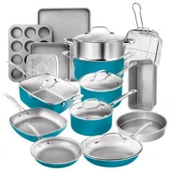 20-Piece Aluminum Ti-Ceramic Nonstick Cookware and Bakeware Set in Aqua Blue by Gotham Steel