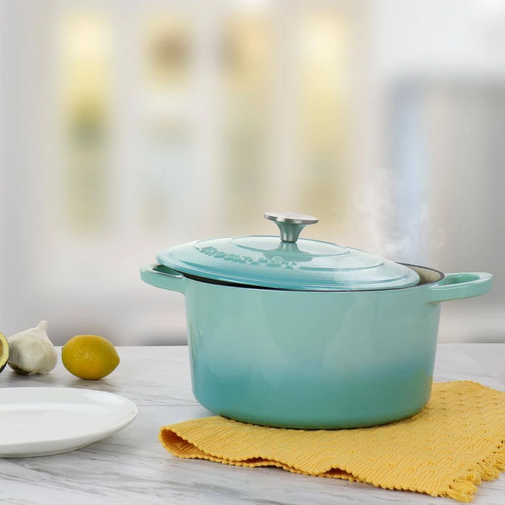 Artisan 2-Piece 5 qt. Aqua Blue Enameled Cast Iron Dutch Oven by Oster - Image 6
