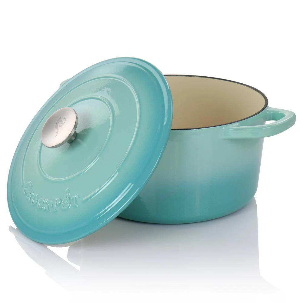 Artisan 2-Piece 5 qt. Aqua Blue Enameled Cast Iron Dutch Oven by Oster - Image 4