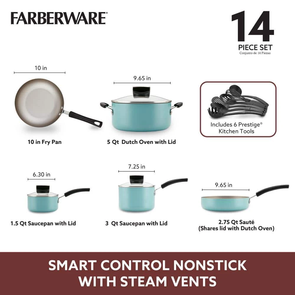 Farberware 14-Piece Aqua Smart Control Cookware Nonstick Pots and Pans Set - Image 4