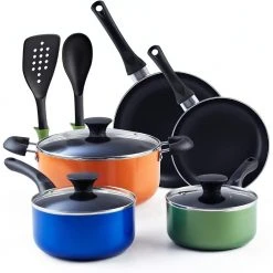 10-Piece Aluminum Nonstick Stay Cool Handle Cookware Set in Multicolor by Cook N Home