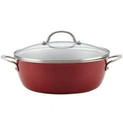 Home Collection 7.5 qt. Aluminum Nonstick Stock Pot in Sienna Red with Glass Lid by Ayesha Curry