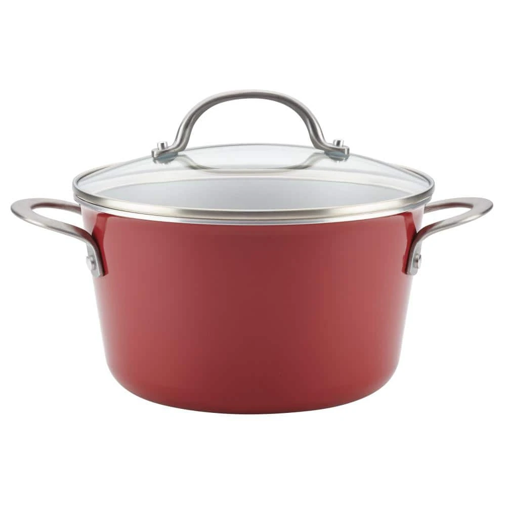 Home Collection 4.5 Qt. Porcelain Enamel Nonstick Covered Saucepot in Sienna Red by Ayesha Curry