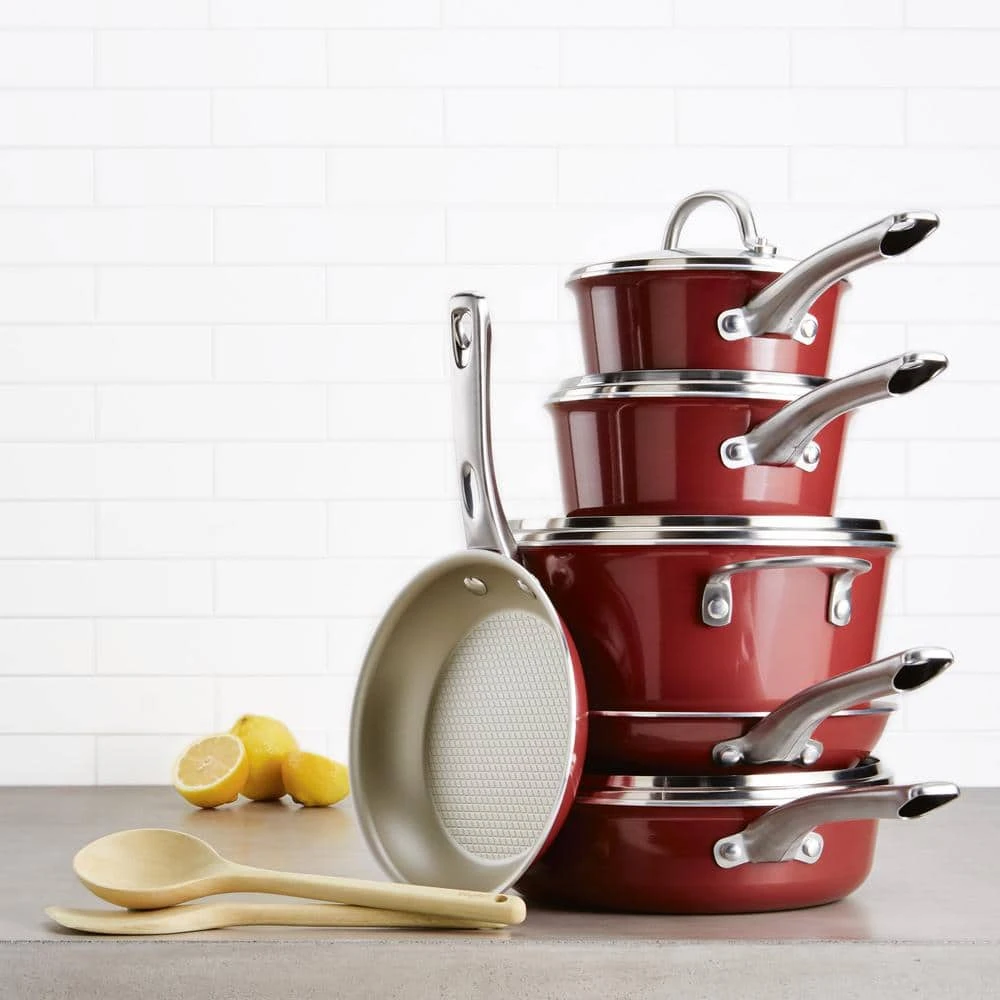 Home Collection 4.5 Qt. Porcelain Enamel Nonstick Covered Saucepot in Sienna Red by Ayesha Curry - Image 8