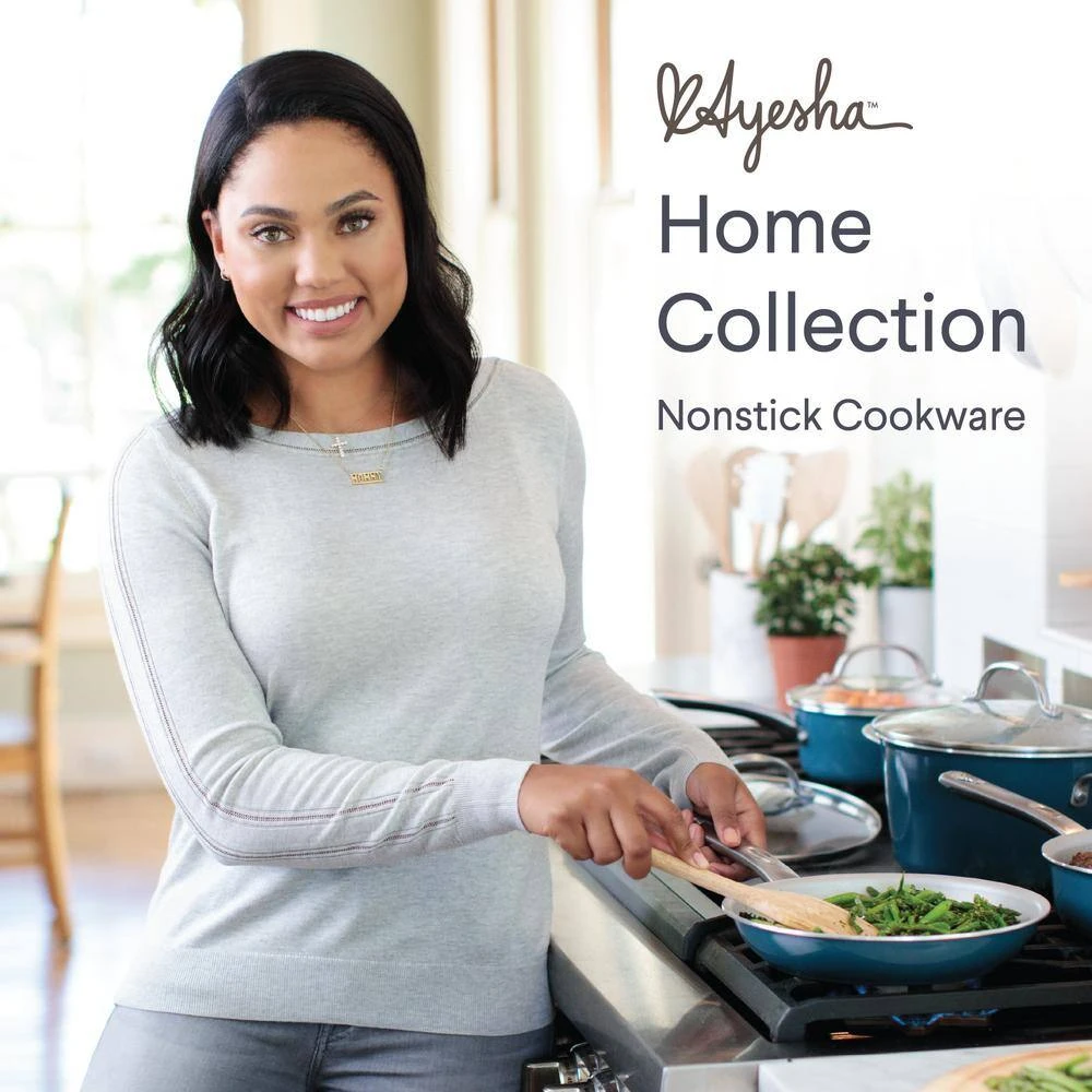Home Collection 4.5 Qt. Twilight Teal Porcelain Enamel Non-Stick Covered Saucepot by Ayesha Curry - Image 5