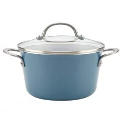 Home Collection 4.5 Qt. Twilight Teal Porcelain Enamel Non-Stick Covered Saucepot by Ayesha Curry