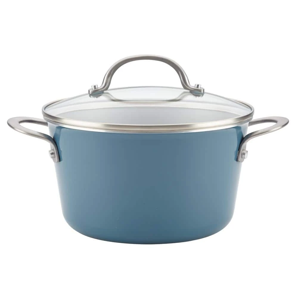Home Collection 4.5 Qt. Twilight Teal Porcelain Enamel Non-Stick Covered Saucepot by Ayesha Curry