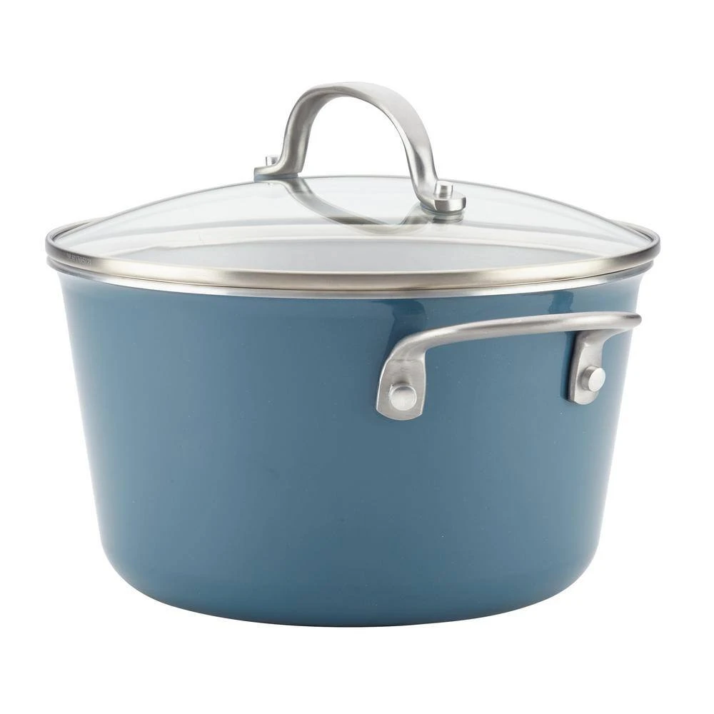 Home Collection 4.5 Qt. Twilight Teal Porcelain Enamel Non-Stick Covered Saucepot by Ayesha Curry - Image 2