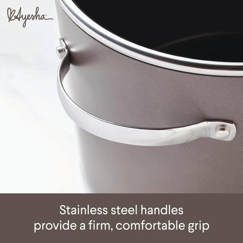 Professional 10 qt. Charcoal Hard Anodized Aluminum Nonstick Stockpot by Ayesha Curry - Image 6