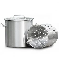 53 qt. Stainless Steel Stock Pot with Strainer Basket and Lid by Barton