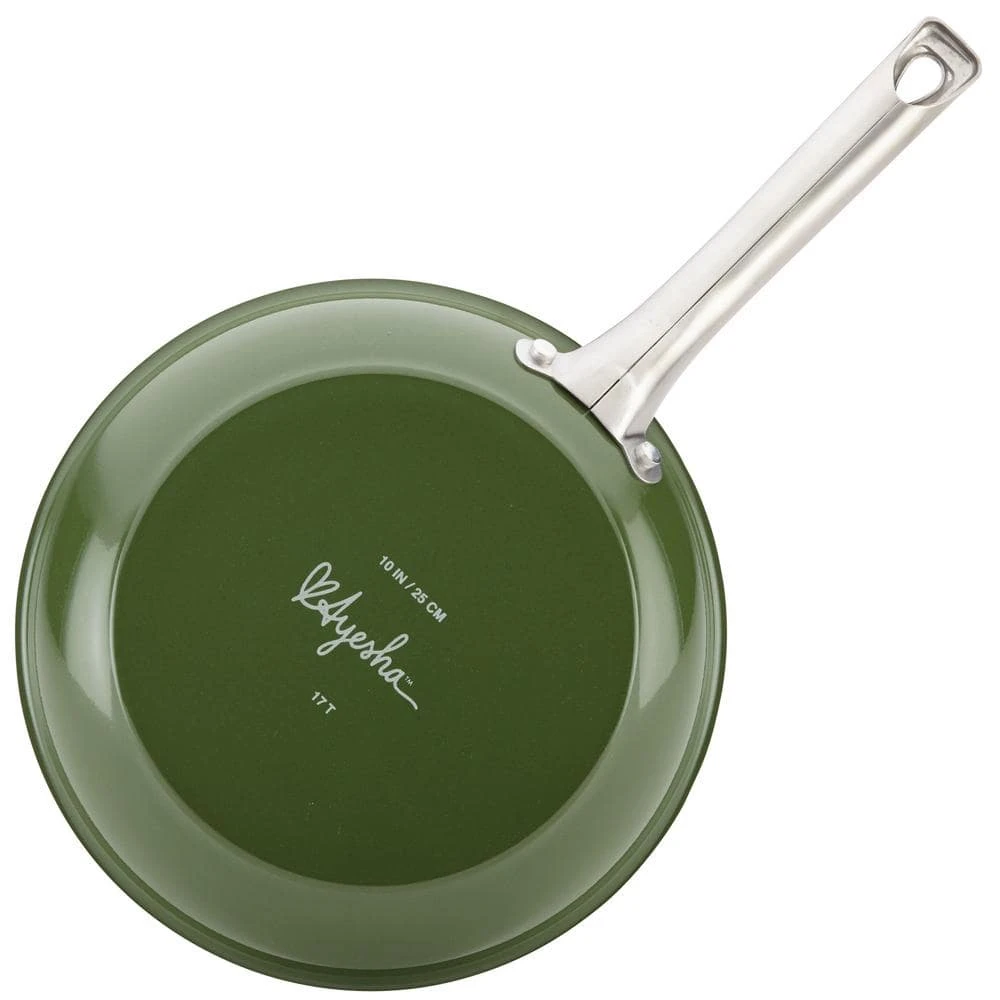 Ayesha Home Collection Porcelain Enamel Nonstick Cookware Set, 10-Piece, Basil Green by Ayesha Curry - Image 2