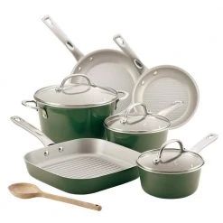 Ayesha Home Collection Porcelain Enamel Nonstick Cookware Set, 10-Piece, Basil Green by Ayesha Curry
