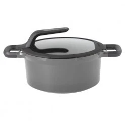 GEM Stay Cool 5 qt. Cast Aluminum Nonstick Stock Pot in Gray with Glass Lid by BergHOFF