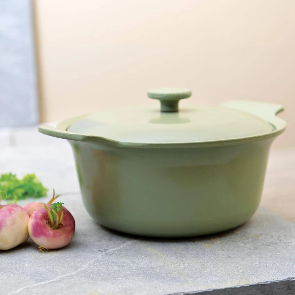 Ron 4.4 qt. Cast Iron Stock Pot in Green with Lid by BergHOFF - Image 5