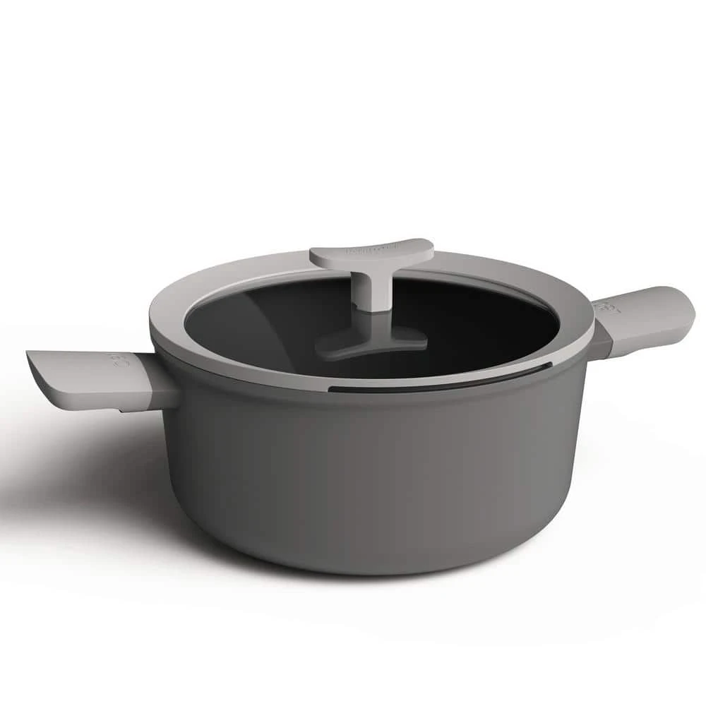 Leo 4.6 qt. Aluminum Nonstick Stock Pot in Grey with Glass Lid by BergHOFF