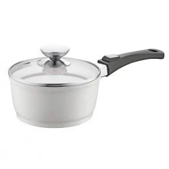 Vario Click Pearl 1.25 qt. Cast Aluminum Ceramic Nonstick Sauce Pot in White with Glass Lid by Berndes