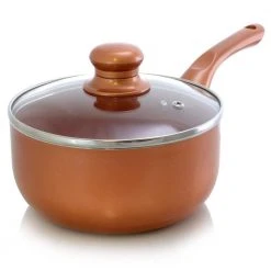 2 qt. Aluminum Ceramic Nonstick Sauce Pan in Copper with Glass Lid by Better Chef