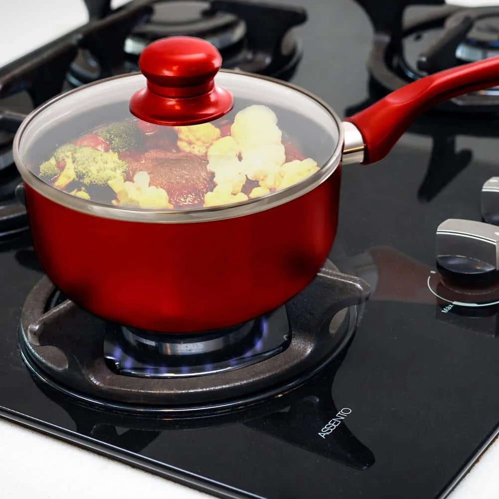 1.5 qt. Aluminum Ceramic Coated Saucepan in Red with Glass Lid by Better Chef - Image 6