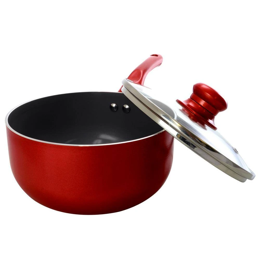 1.5 qt. Aluminum Ceramic Coated Saucepan in Red with Glass Lid by Better Chef - Image 2