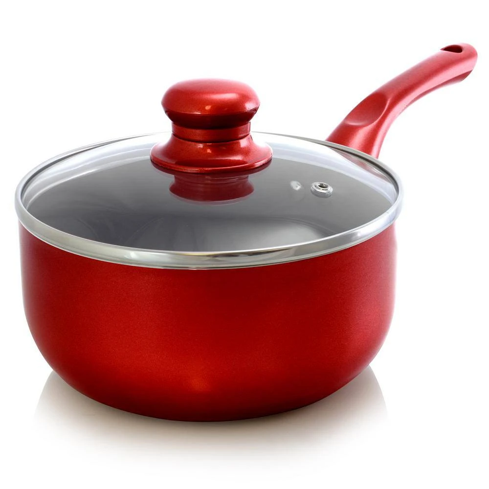 2 qt. Aluminum Ceramic Coated Saucepan in Red with Glass Lid by Better Chef - Image 3