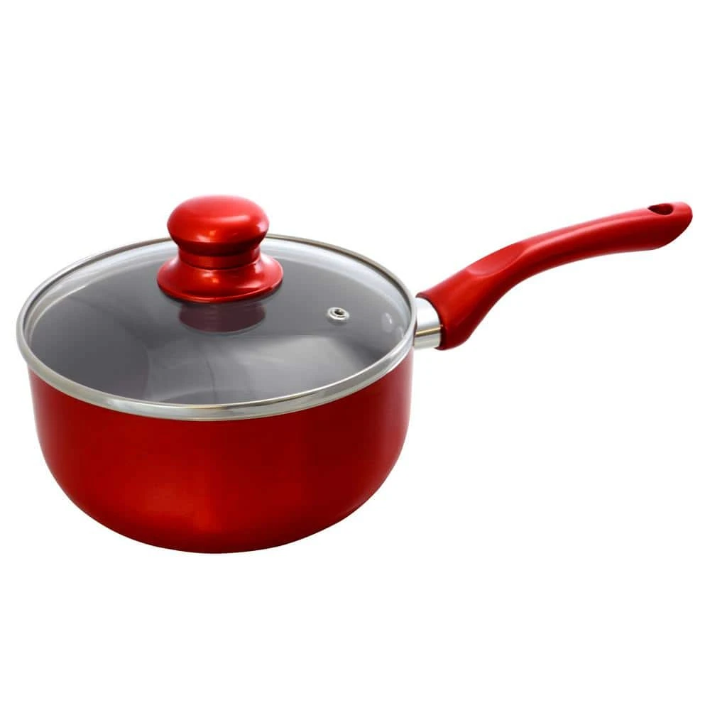 2 qt. Aluminum Ceramic Coated Saucepan in Red with Glass Lid by Better Chef