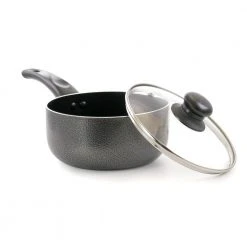 2 qt. Aluminum Nonstick Sauce Pan in Gray with Glass Lid by Better Chef