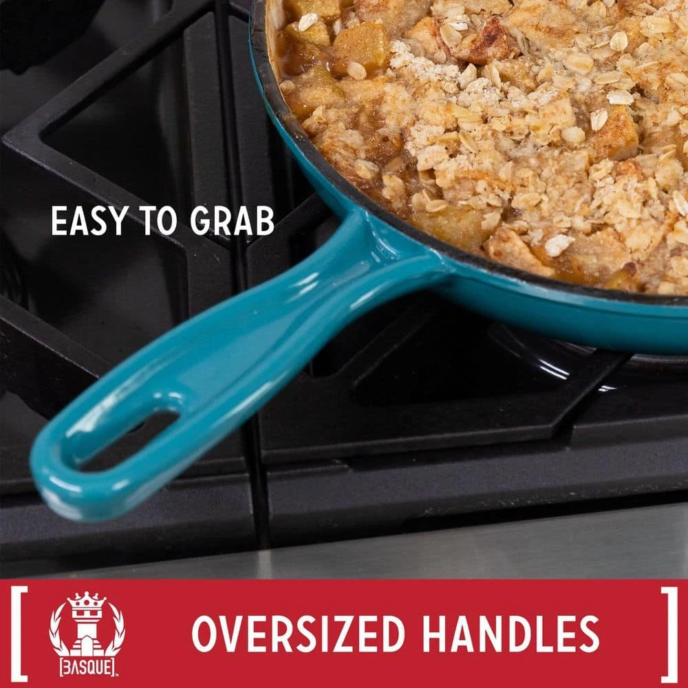 7-Piece Enameled Cast Iron Nonstick Cookware Set in Biscay Blue by BASQUE - Image 4