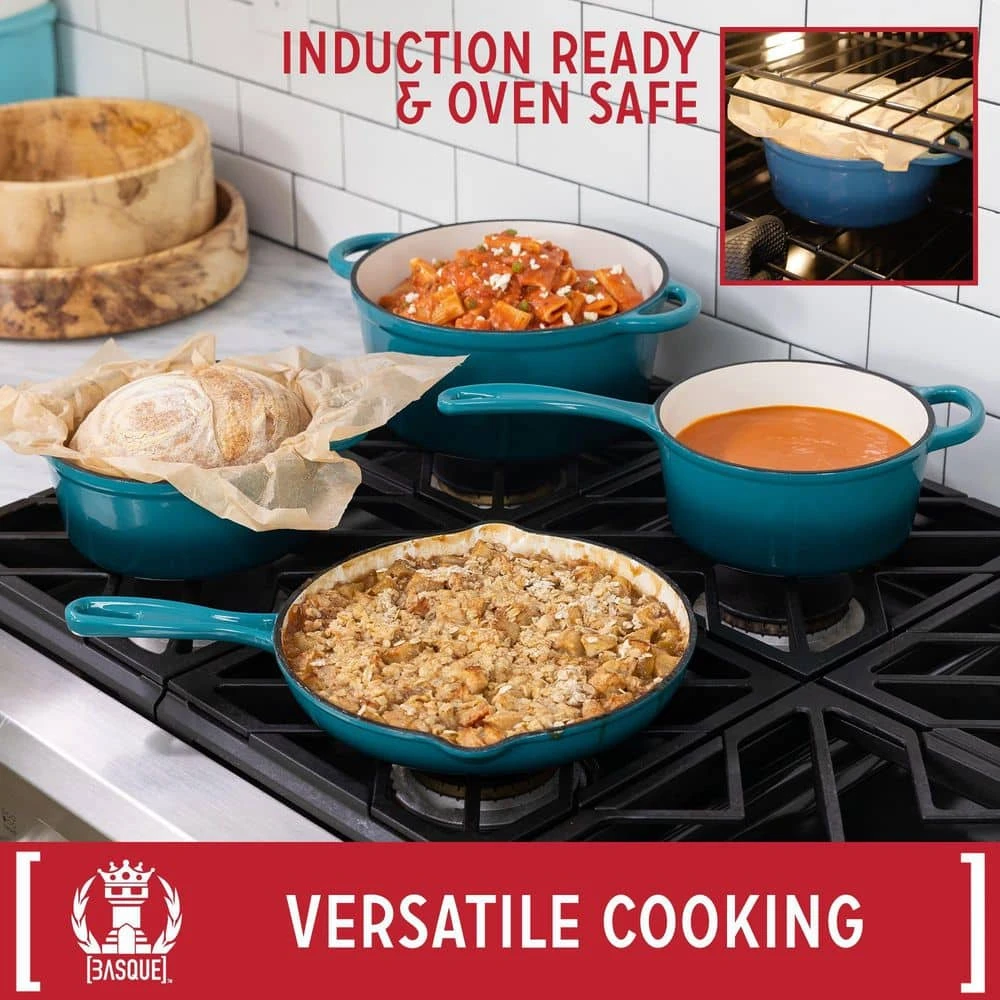 7-Piece Enameled Cast Iron Nonstick Cookware Set in Biscay Blue by BASQUE - Image 6