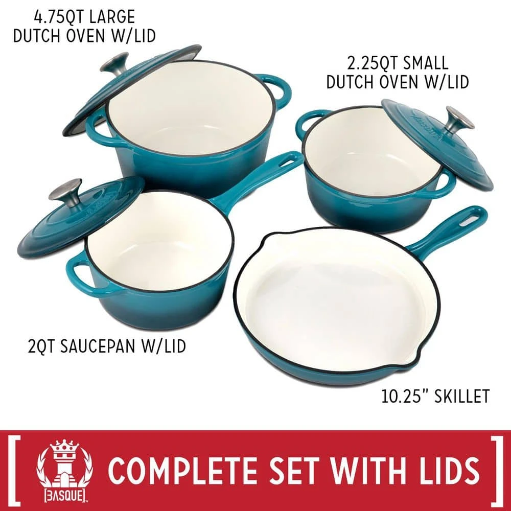 7-Piece Enameled Cast Iron Nonstick Cookware Set in Biscay Blue by BASQUE - Image 5