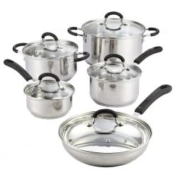 Cook N Co 10-Piece Stainless Steel Cookware Set in Black and Stainless Steel by Cook N Home