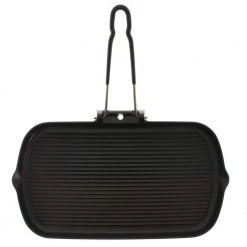 French Enameled 14 in. Cast Iron Grill Pan in Black by Chasseur