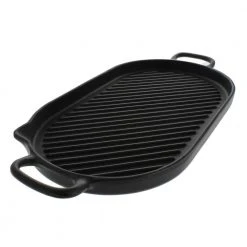 French Enameled 18 in. Cast Iron Grill Pan in Black by Chasseur