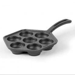 Pre-Seasoned 12 in. Dia Cast Iron Danish Pancake Frying Pan by Commercial CHEF