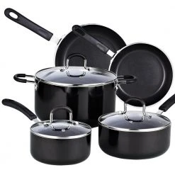8-Piece Aluminum Nonstick Cookware Set in Black by Cook N Home