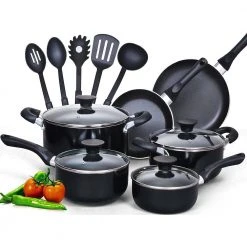 Stay Cool Handle 15-Piece Aluminum Nonstick Cookware Set in Black by Cook N Home