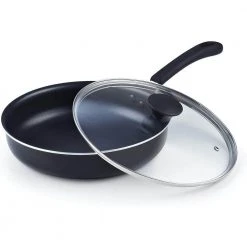 3.5 qt. Nonstick Aluminum Deep Fry Jumbo Cooker with Lid, Black 10.5-Inch Saute Pan by Cook N Home