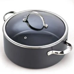 7 qt. Round Hard-Anodized Aluminum Nonstick Casserole Dish in Black with Glass Lid by Cooks Standard