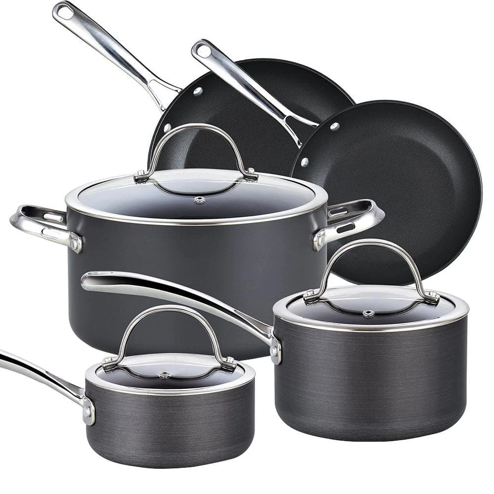 8- Piece Hard-Anodized Aluminum Nonstick Cookware Set in Black by Cooks Standard