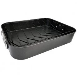 Top Roast 10 qt. Black Carbon Steel Roasting Pan with Rack by GIBSON HOME