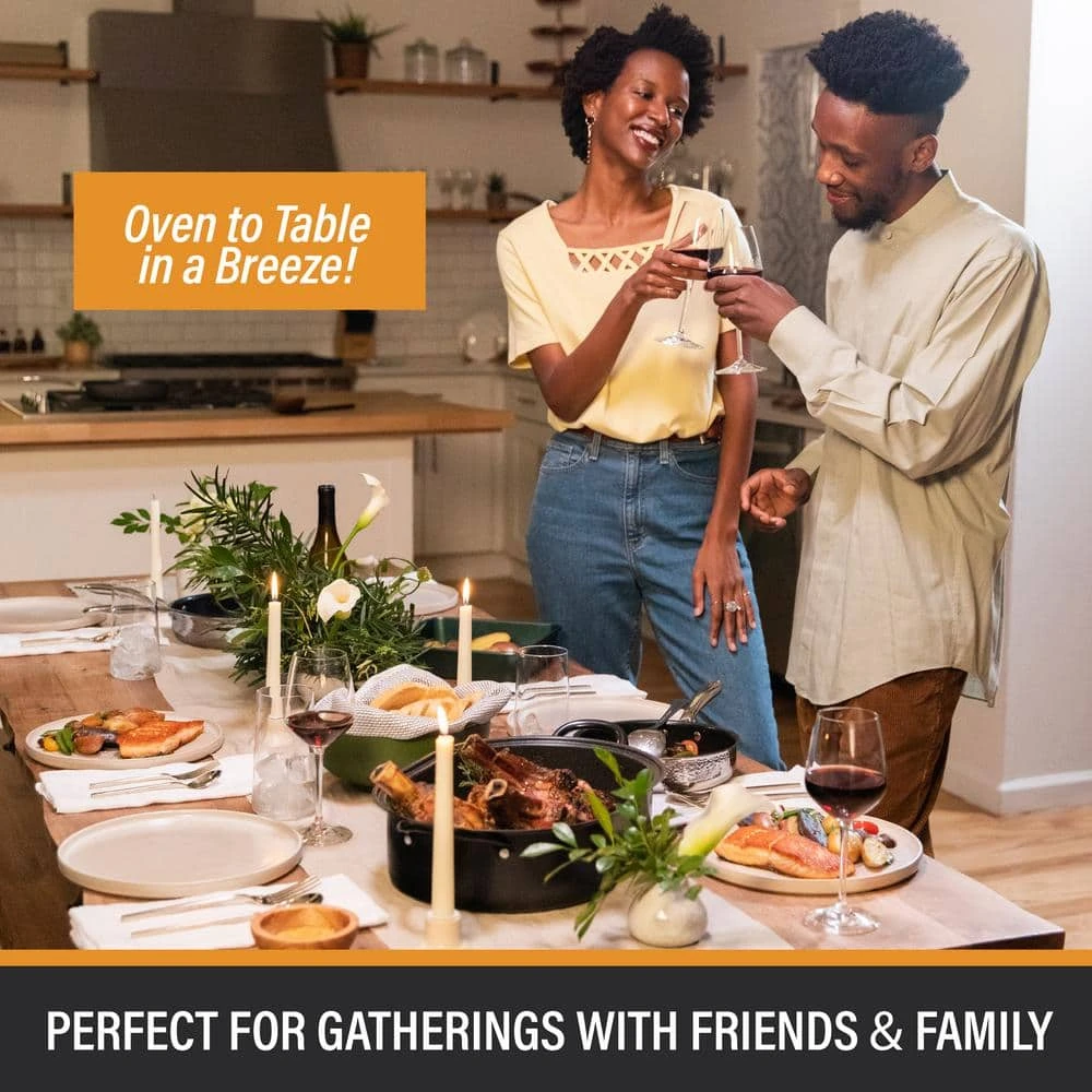 3.7 qt. Aluminum Nonstick Diamond Infused Coating Covered Oval Roasting Pan with Lid by GRANITESTONE - Image 7