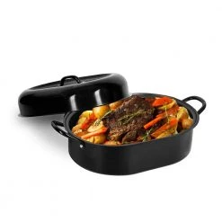 6.8 qt. Aluminum Nonstick Diamond Infused Coating Covered Oval Roasting Pan with Lid by GRANITESTONE