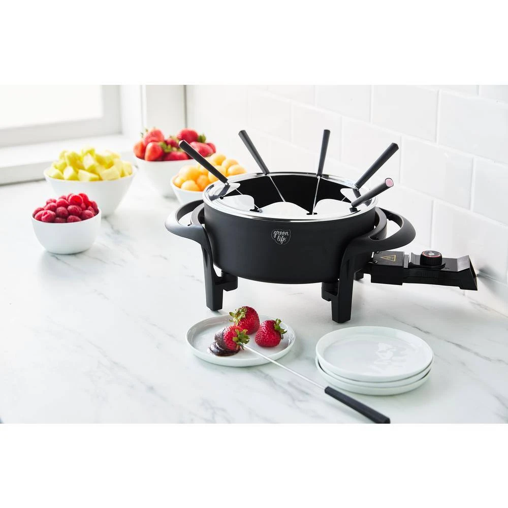 3 qt. Black Ceramic Non-Stick Multi-Use Fondue Pot Set with 8-Fondue Forks by GreenLife - Image 6