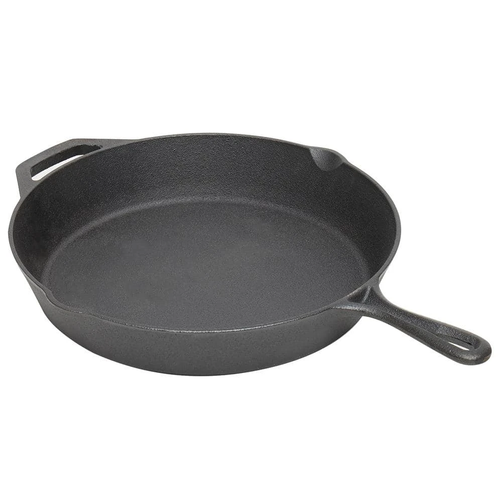 12 in. Pre-Seasoned Cast Iron Skillet with Pour Spouts by Home Basics
