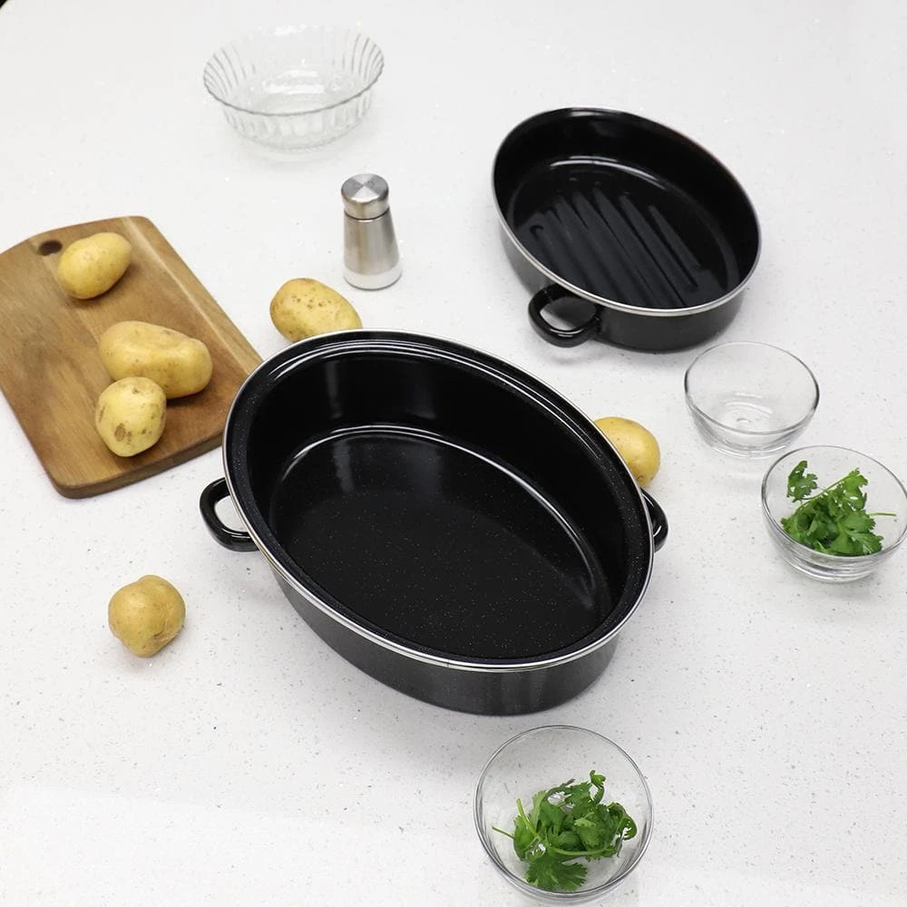 5.7 qt. Black Steel Roasting Pans by Home Basics - Image 4