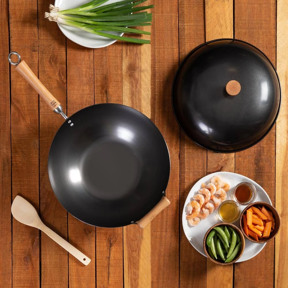 Joyce Chen 4-Piece Wok Set with Black Carbon Steel Non-Stick Wok, High Dome Lid, 12" Bamboo Spatula, and Recipe Booklet by Honey-Can-Do - Image 11