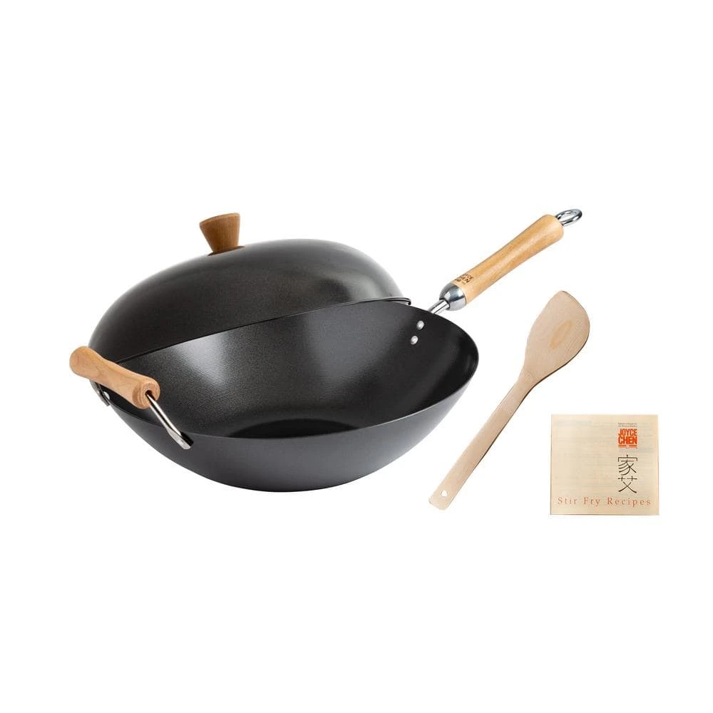 Joyce Chen 4-Piece Wok Set with Black Carbon Steel Non-Stick Wok, High Dome Lid, 12" Bamboo Spatula, and Recipe Booklet by Honey-Can-Do - Image 10