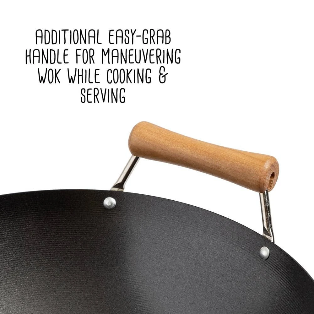 Joyce Chen 4-Piece Wok Set with Black Carbon Steel Non-Stick Wok, High Dome Lid, 12" Bamboo Spatula, and Recipe Booklet by Honey-Can-Do - Image 8